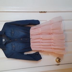 Arizona jean company denim and pink ruffled dress size 14